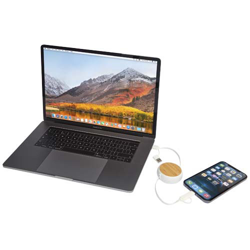 Chechia zwijany kabel do synchronizacji danych i szybkiego ładowania 5 w 1 45 W o długości 100 cm z tworzyw sztucznych pochodzących z recyklingu z detalami z bambusa Biały 12441901 (7)