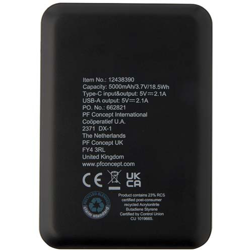 Asama powerbank o pojemności 5000 mAh Type-C z tworzyw sztucznych pochodzących z recyklingu Czarny 12438390 (3)