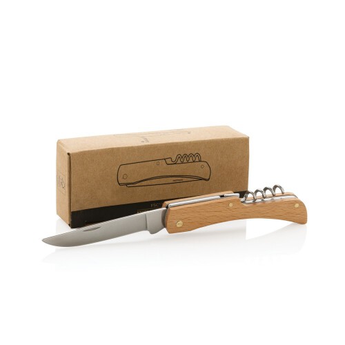 Drewniany, wielofunkcyjny nóż składany, scyzoryk brązowy P414.019 (7)