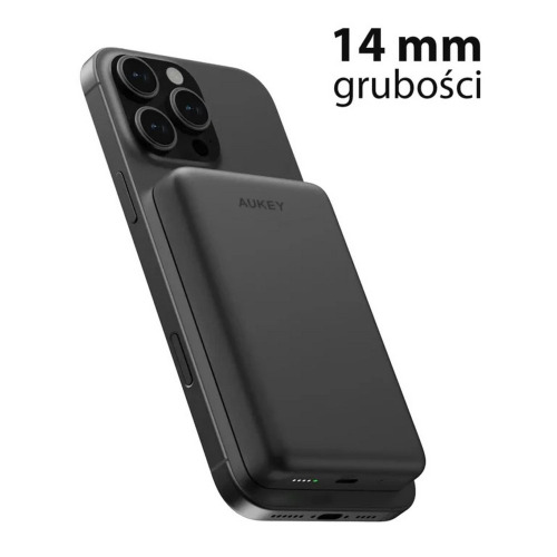 Magnetyczny, bezprzewodowy power bank 10000 mAh Aukey Czarny VAM12-03 (3)