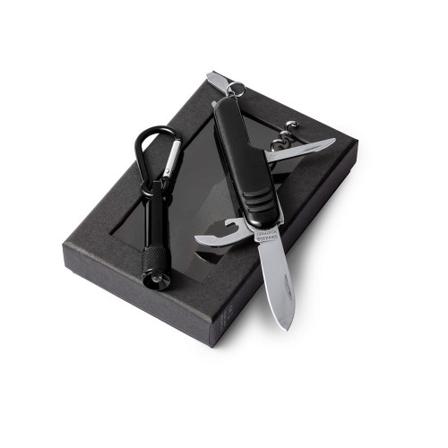 Zestaw narzędzi, narzędzie wielofunkcyjne, scyzoryk (7 el.), latarka 1 LED z karabińczykiem Czarny V7710-03 (4)