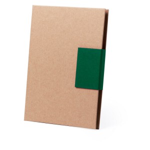 Zestaw do notatek, notatnik, karteczki samoprzylepne, długopis zielony