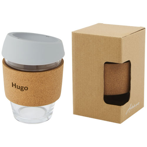 Lidan Szklany kubek o pojemności 360 ml z korkowym uchwytem i silikonową pokrywką Szary 10066582 (3)