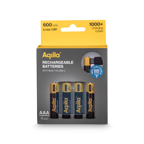 Akumulatory Aqiila USB-C typu AAA 600 mAh, zestaw 4 szt. Czarny LT45210-N0002 (2)