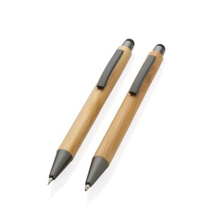Bambusowy zestaw piśmienny, długopis i ołówek brązowy