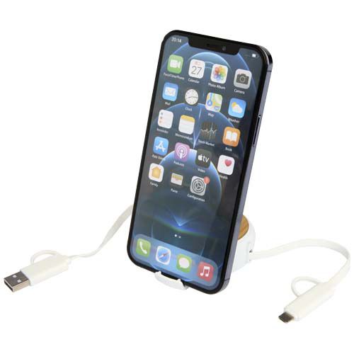 Chechia zwijany kabel do synchronizacji danych i szybkiego ładowania 5 w 1 45 W o długości 100 cm z tworzyw sztucznych pochodzących z recyklingu z detalami z bambusa Biały 12441901 (6)