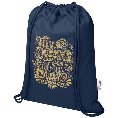 Oregon Blend torba ściągana sznurkiem z materiału materiału z recyklingu, 140 g/m², 5 l, posiadająca certyfikat GRS Granatowy 12076155 (1)