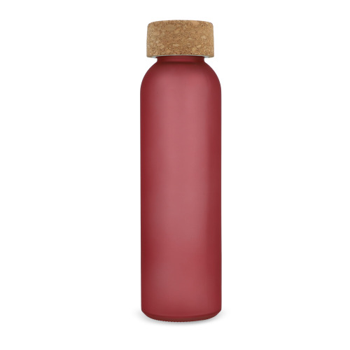 Matowa szklana butelka z recyklingu z korkiem 500ml Ecru / czerwony LT98880-N5421 (1)