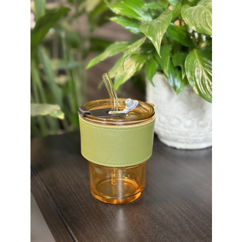 Kubek szklany ze słomką 320 ml CLEMENS żółty 8384408 (7)