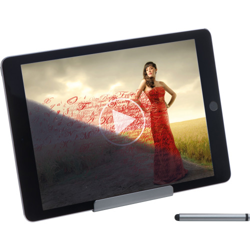 Stojak na telefon komórkowy z touch penem BLACKPOOL Grafitowy 012477 (1)