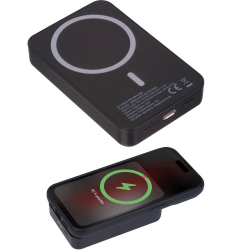 Power bank magnetyczny z ABS z recyklingu 10000 mAh DONNA Czarny 3543503 