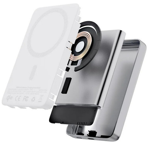 Magnetyczny, bezprzewodowy power bank 10000 mAh Aukey Srebrny VAM12-32 (13)
