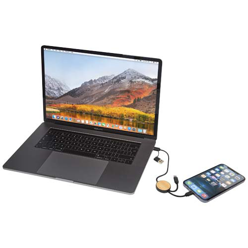 Chechia kabel do synchronizacji danych i szybkiego ładowania 5 w 1 27 W o długości 30 cm z tworzyw sztucznych pochodzących z recyklingu z detalami z bambusa Czarny 12442190 (7)