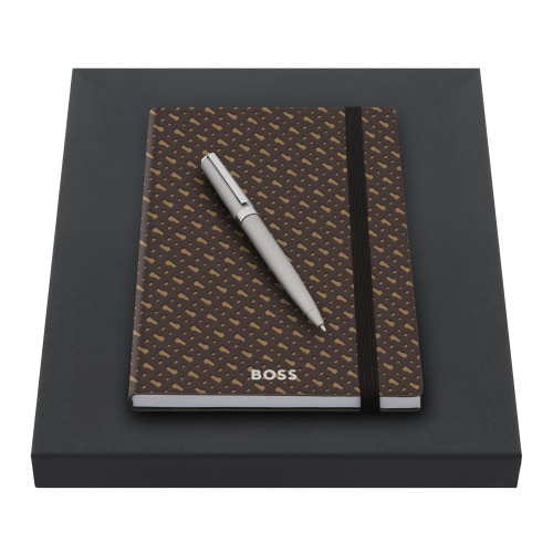 Zestaw upominkowy Hugo Boss długopis i notatnik HNH124NL + HSK4414N Brązowy HPBH441B 