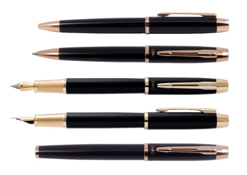 Zestaw (pióro wieczne i długopis) EXO Aries, czarny lakier, wykończenia złote, etui premium czarny EXP1030.03GTSETBPFP-CZ (2)