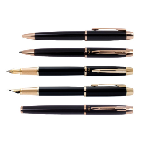 Zestaw (pióro wieczne i długopis) EXO Aries, czarny lakier, wykończenia złote, etui premium czarny EXP1030.03GTSETBPFP-CZ (2)