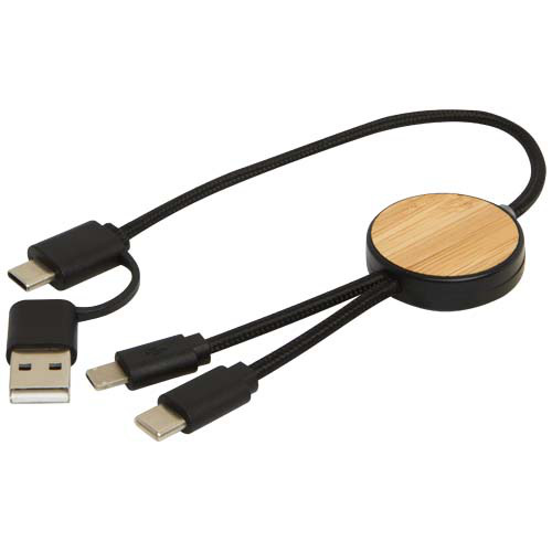 Chechia kabel do synchronizacji danych i szybkiego ładowania 5 w 1 27 W o długości 30 cm z tworzyw sztucznych pochodzących z recyklingu z detalami z bambusa Czarny 12442190 (6)