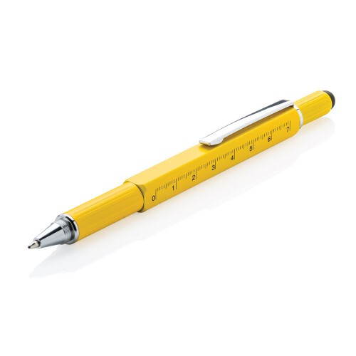 Długopis wielofunkcyjny, poziomica, śrubokręt, touch pen żółty V1996-08 