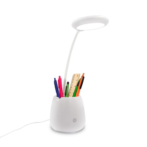 Lampka na biurko, głośnik bezprzewodowy 3W, stojak na telefon, pojemnik na przybory do pisania biały V0188-02 (2)