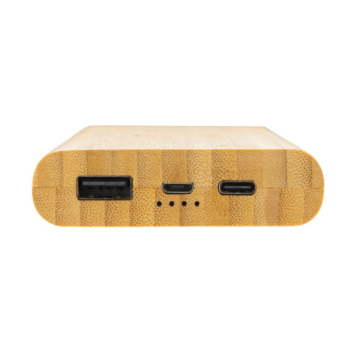 Bambusowy, bezprzewodowy power bank 8000 mAh, ładowarka bezprzewodowa 5W Brązowy P322.359 (4)