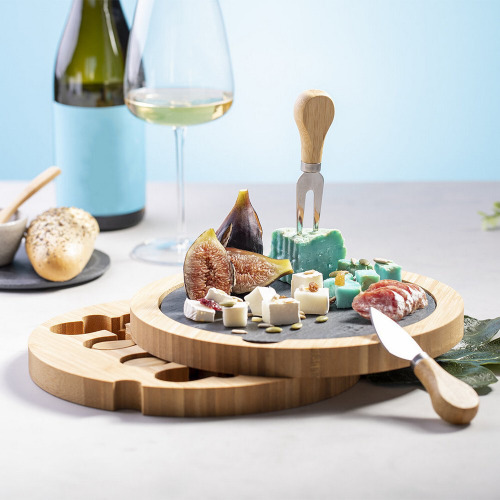 Bambusowy zestaw do sera, 4 el., deska do krojenia z łupka Neutralny V8895-00 (1)