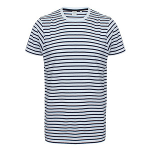 Koszulka Unisex Regularna Bawełniana w Paski Single Jersey - White & Oxford Navy