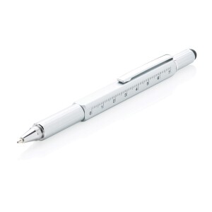 Długopis wielofunkcyjny, poziomica, śrubokręt, touch pen srebrny