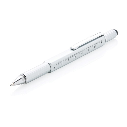 Długopis wielofunkcyjny, poziomica, śrubokręt, touch pen srebrny V1996-32 
