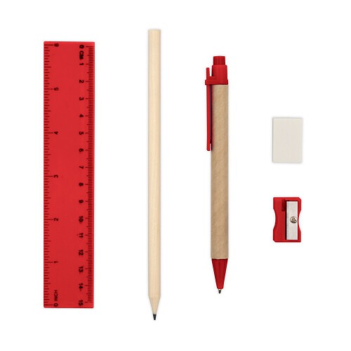 Zestaw szkolny, ołówek, długopis, gumka, temperówka, linijka czerwony V7869-05 (4)