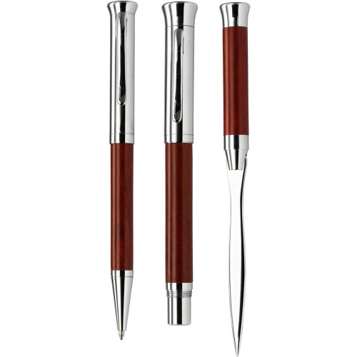 Zestaw piśmienny, długopis, pióro wieczne i nóż do listów drewno V1265-17 (2)