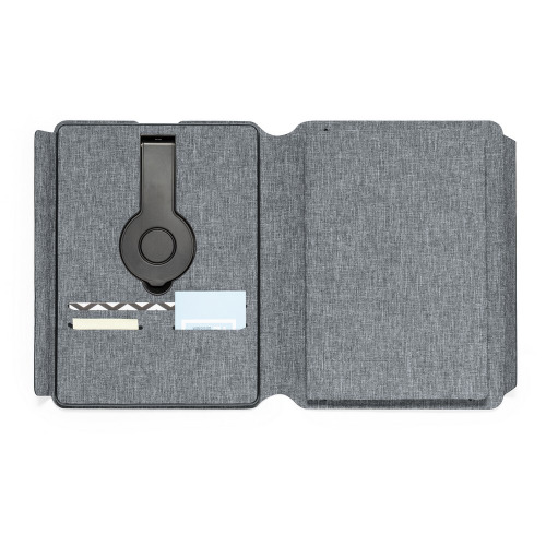 Wielofunkcyjny notatnik RPET A5, magnetyczna ładowarka bezprzewodowa 10W, power bank 5000 mAh Szary V1302-19 (9)