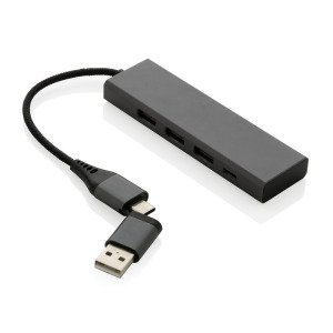 Hub USB 2.0 z USB C, aluminium z recyklingu szary