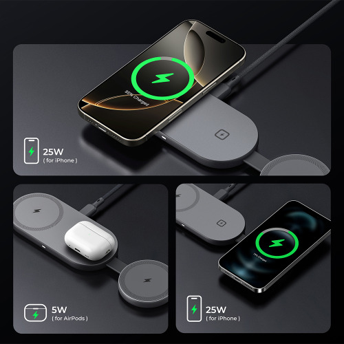 Ładowarka bezprzewodowa 3 w 1 25W Aukey Grafitowy VAM17-15 