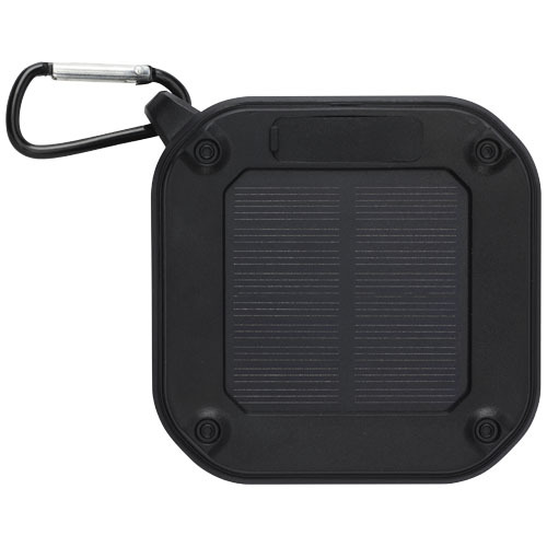 Solo plastikowy głośnik solarny Bluetooth® IPX5 o mocy 3 W z karabińczykiem wykonany z tworzywa pochodzącego z recyklingu z c Czarny 12434790 (5)