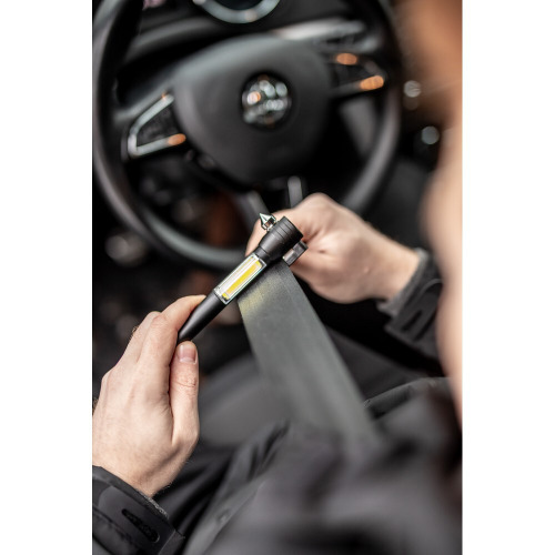 Latarka bezpieczeństwa 1 LED COB, przecinak do pasów, młotek bezpieczeństwa | Flint Czarny V0925-03 (5)