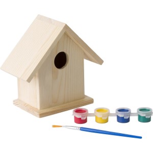 Domek dla ptaków, zestaw do malowania, farbki i pędzelek drewno