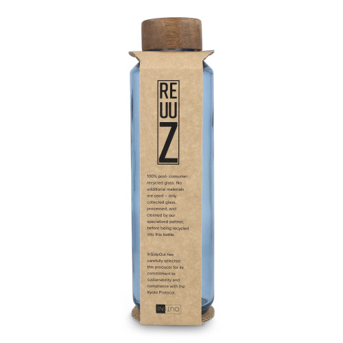 Butelka InSideOut z recyklingowanego szkła ReuuZ z drewnianym korkiem 650 ml Transparentny / jasnoniebieski LT57013-N0412 (1)