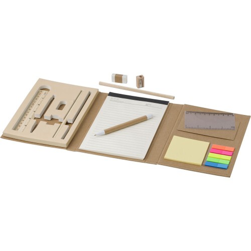 Teczka konferencyjna, notatnik, linijka, długopis, ołówki, temperówka, gumka do mazania, karteczki samoprzylepne brązowy V2948-16 (1)