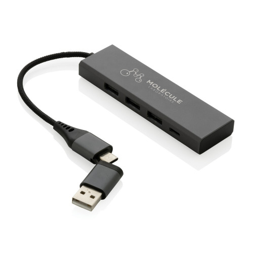 Hub USB 2.0 z USB C, aluminium z recyklingu szary P308.682 (4)