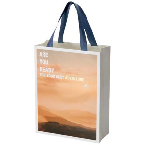 Torba papierowa Smartfold 210 g/m² z uchwytami ze wstążki i błyszczącym laminowaniem – 24 x 10 x 32 cm Niebieski