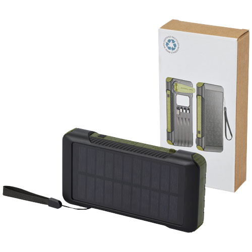 Soldy powerbank solarny o pojemności 10 000 mAh z dynamem wykonany z tworzyw sztucznych pochodzących z recyklingu z certyfika Zieleń wojskowa 12434664 (6)