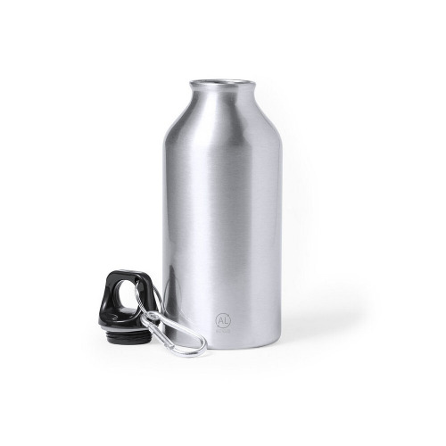 Butelka sportowa 400 ml z aluminium z recyklingu, z karabińczykiem srebrny V1065-32 (2)