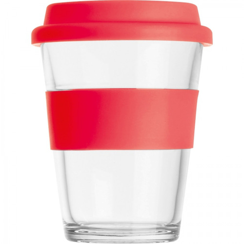 Kubek szklany z pokrywką 300 ml AMANDA Czerwony 6257205 (3)