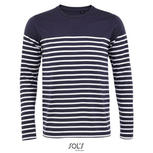 Koszulka Męska Dopasowana Bawełniana w Paski - White & Navy