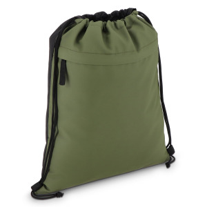Torba ze sznurkiem z powlekanego PU R-PET 600D, wymiary 33 x 42 cm Oliwkowa zieleń