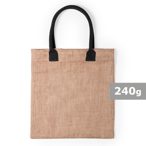 Torba z juty na zakupy, bawełniane uchwyty Czarny V0533-03 