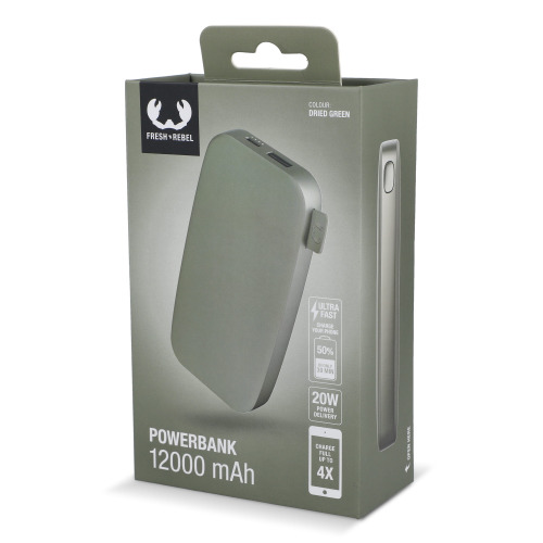 2PB12100 | Fresh 'n Rebel Powerbank 12000 mAh USB-C Szybkie ładowanie 20W Dried Green LT49402-N0049 (1)