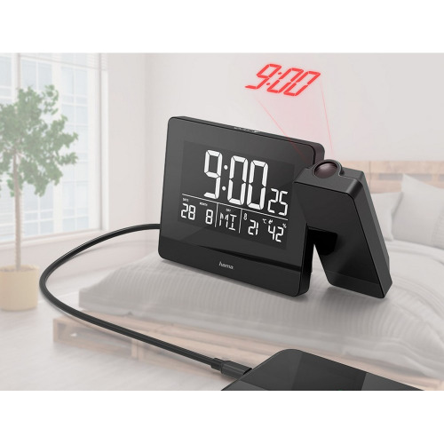 Zegar, budzik z projektorem Hama Plus Charge Czarny VH062-03 (1)