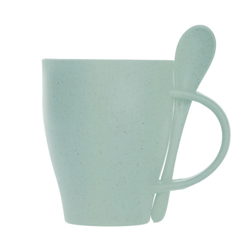 Bambusowy kubek 300 ml z łyżeczką Jasnozielony V0847-10 (4)