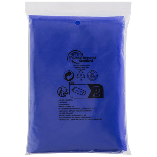 Mayan jednorazowe poncho przeciwdeszczowe z recyklingu z certyfikatem GRS, z pokrowcem do przechowywania  Błękit królewski 10941753 (2)